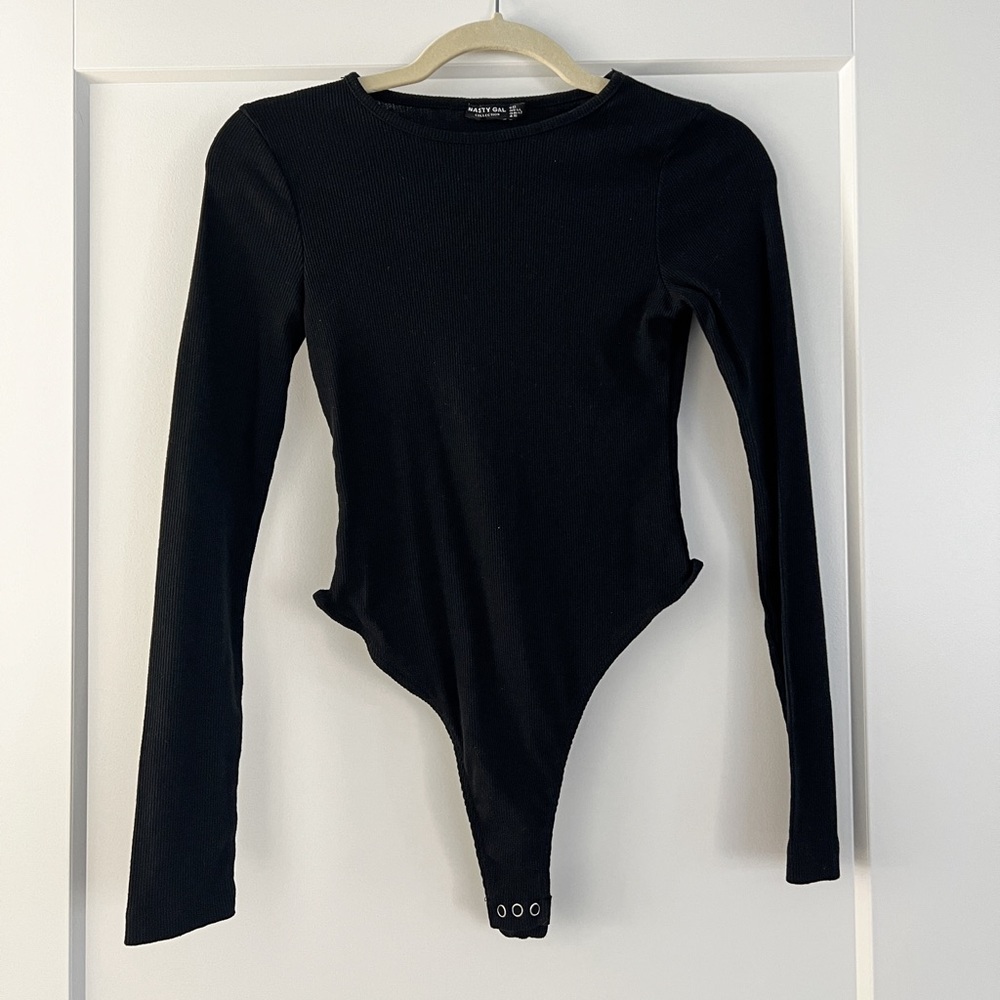 Nastygal Ribbed Bodysuit, Black, Small